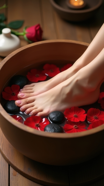 红黑配足浴，静谧的足部舒缓时光