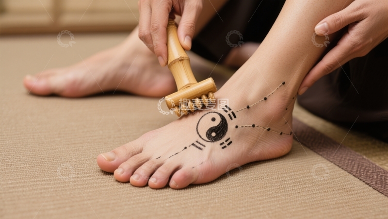 高清大图下载【趣麦麦图】太极图案足部刷疗，传统养生体验
