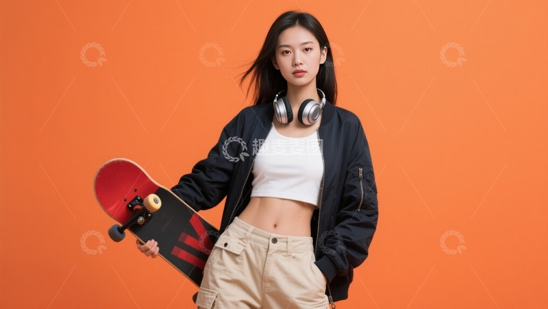 高清大图下载【趣麦麦图】橙色背景滑板时尚