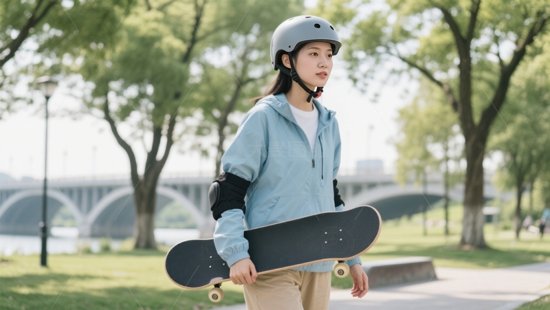 高清大图下载【趣麦麦图】绿树间滑板者风采