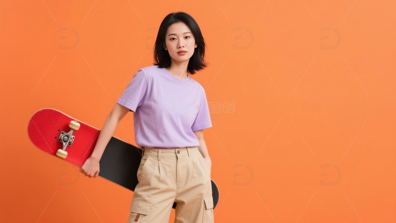 高清大图下载【趣麦麦图】橙墙畔滑板者风采