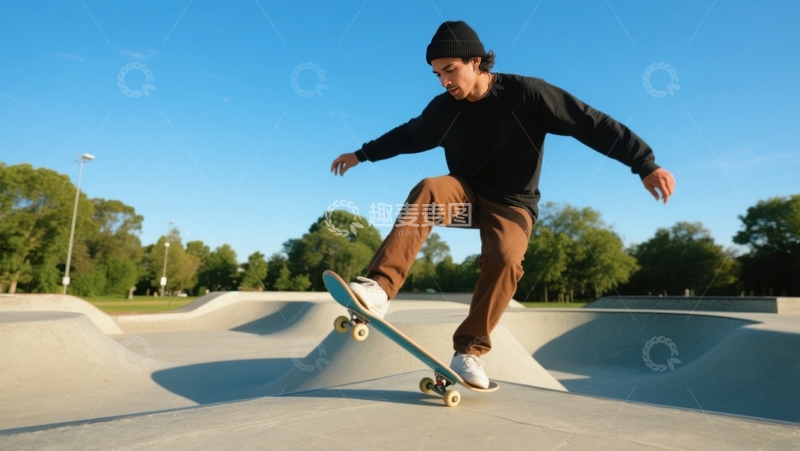 高清大图下载【趣麦麦图】蓝天滑板场的律动