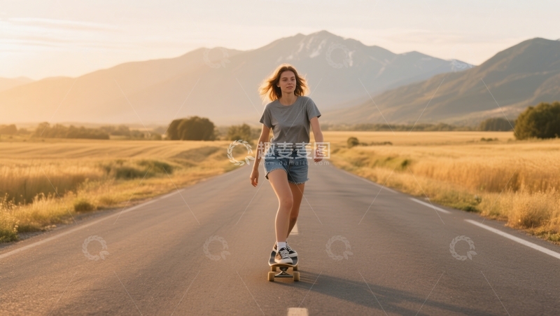 高清大图下载【趣麦麦图】公路上滑板的驰骋