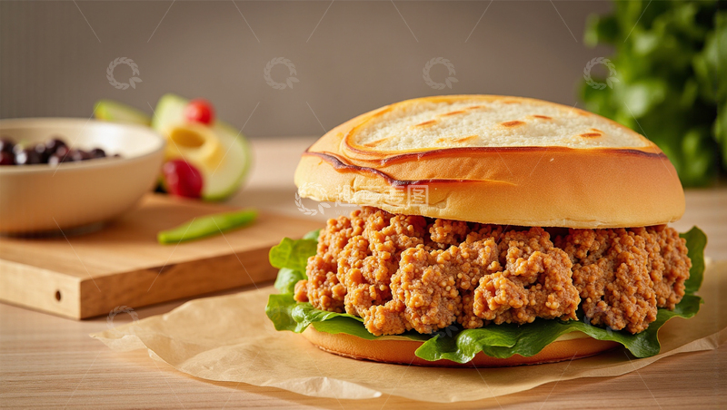 高清大图下载【趣麦麦图】炸鸡三明治汉堡包美食摄影图
