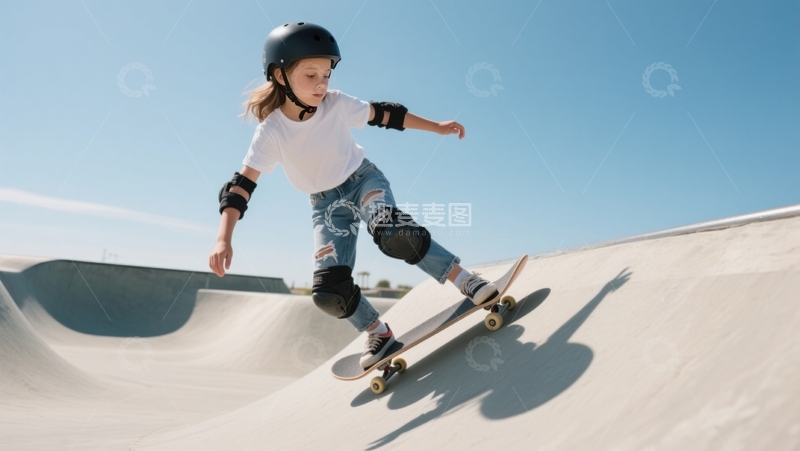 高清大图下载【趣麦麦图】滑板场女孩流畅滑行