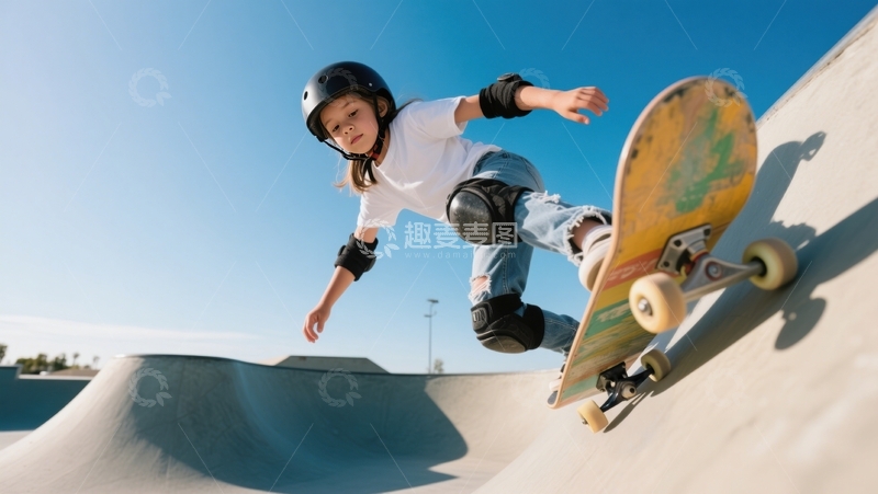高清大图下载【趣麦麦图】滑板场女孩高难动作