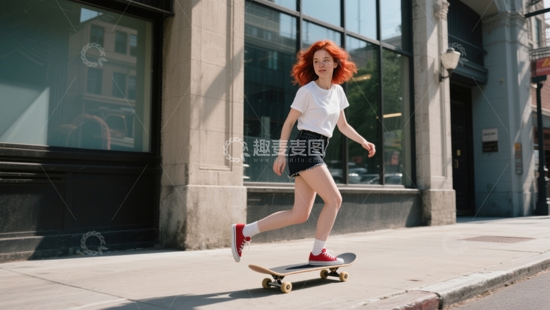 高清大图下载【趣麦麦图】街道滑板红发律动