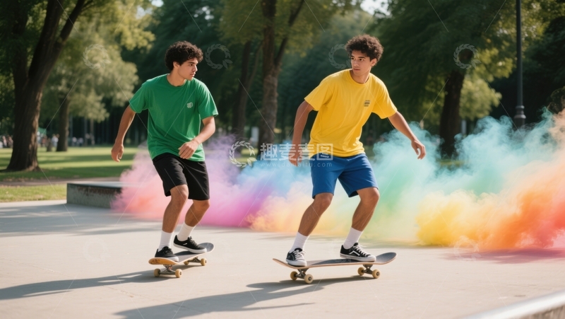 高清大图下载【趣麦麦图】公园双滑多彩瞬间