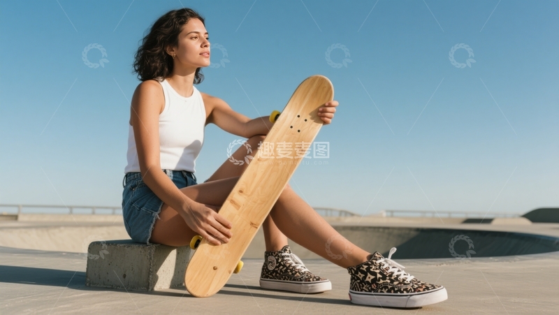 高清大图下载【趣麦麦图】滑板场姑娘的闲坐
