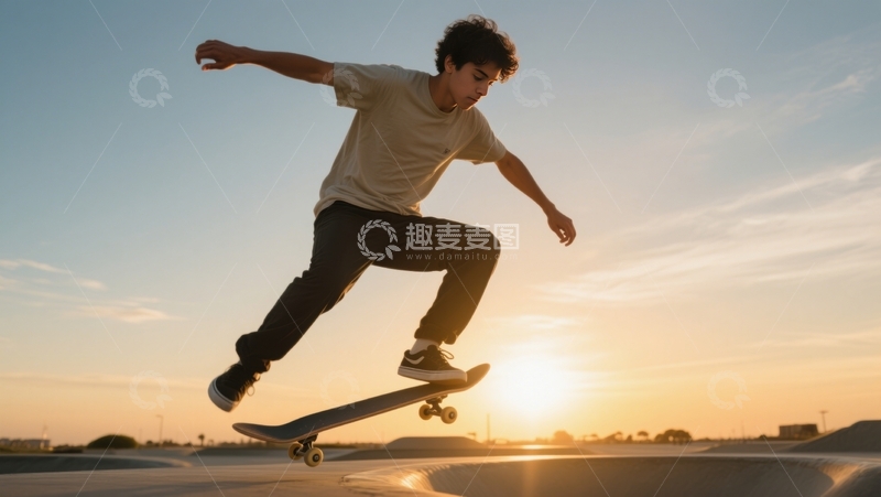 高清大图下载【趣麦麦图】日落时分滑板风采