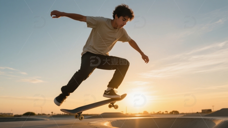 高清大图下载【趣麦麦图】日落时分滑板风采