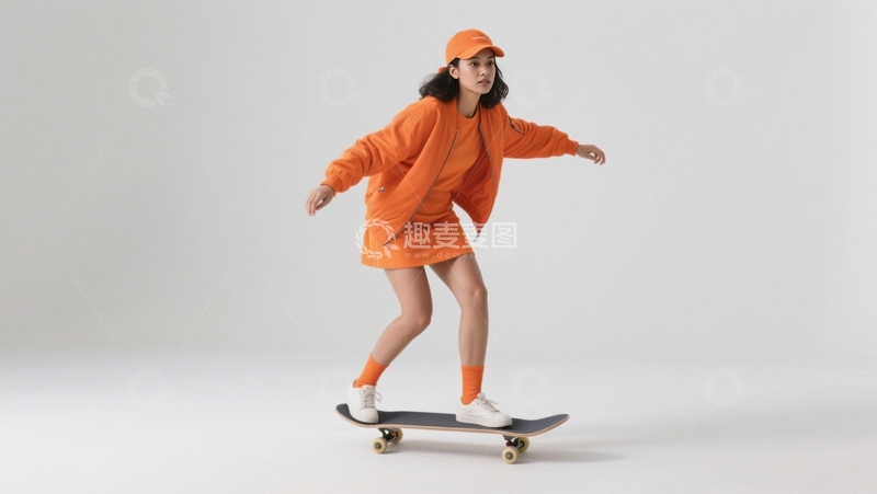 高清大图下载【趣麦麦图】红衣少年滑板炫彩