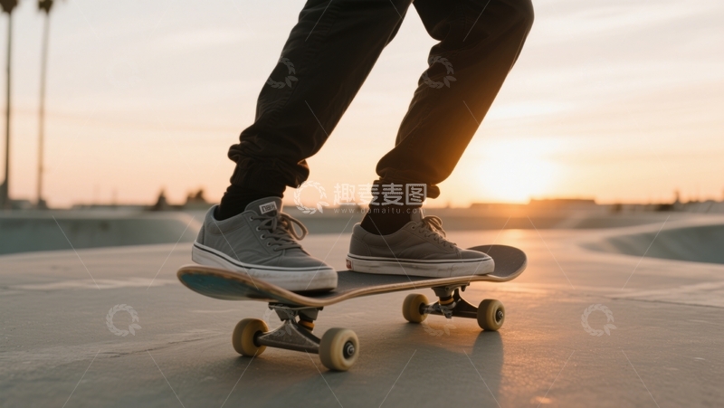 高清大图下载【趣麦麦图】余晖中滑板的律动
