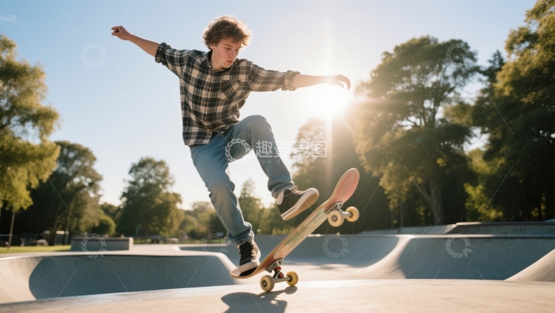 高清大图下载【趣麦麦图】格衫青年滑板逐阳