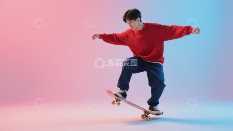 高清大图下载【趣麦麦图】渐变背景滑板律动