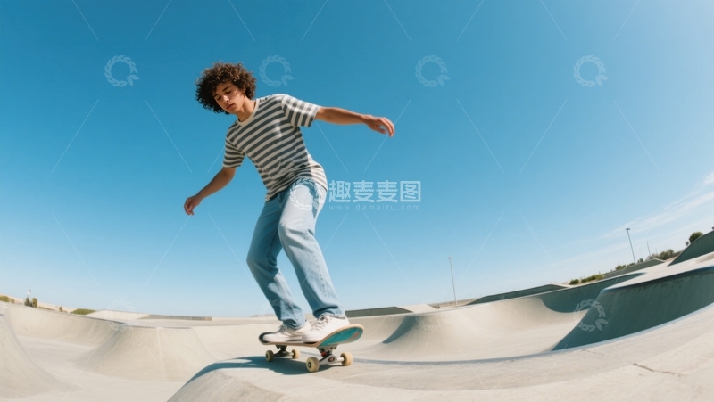 高清大图下载【趣麦麦图】条纹少年滑板逐风