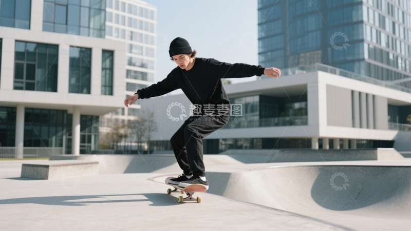 高清大图下载【趣麦麦图】黑衣潮男滑板穿梭
