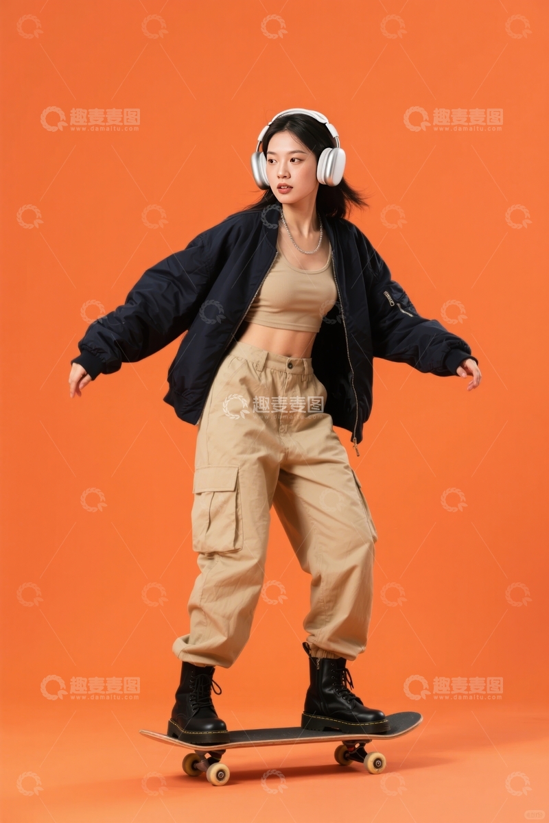 高清大图下载【趣麦麦图】橙色背景滑板时尚范1