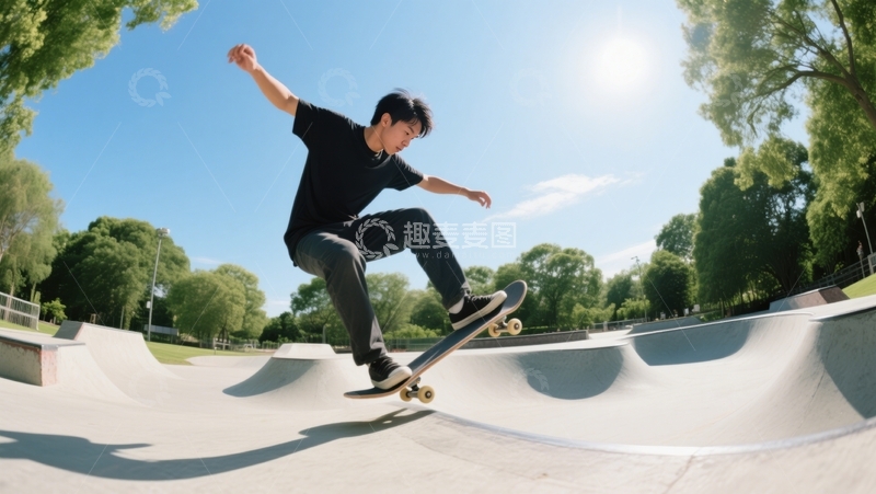 高清大图下载【趣麦麦图】阳光下滑板者英姿