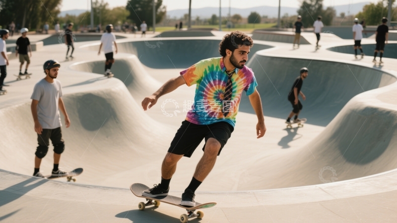 高清大图下载【趣麦麦图】扎染衣者滑板律动