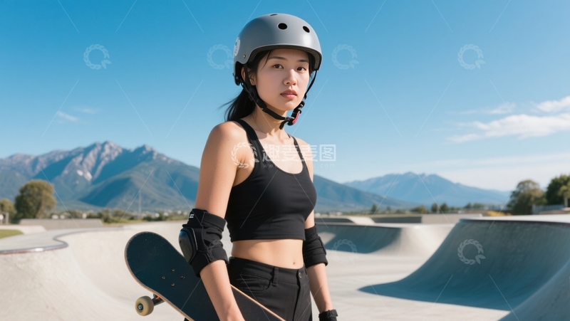 高清大图下载【趣麦麦图】头盔女子滑板风采