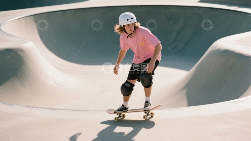 高清大图下载【趣麦麦图】粉衣少年滑板滑行