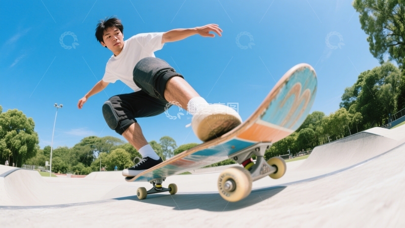 高清大图下载【趣麦麦图】青年滑板高难度动作