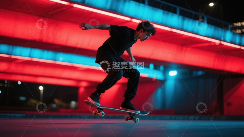 高清大图下载【趣麦麦图】夜场滑板动感飞驰