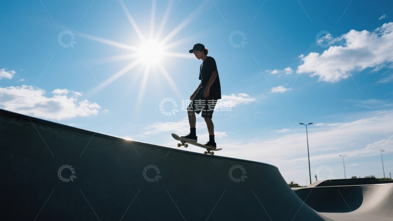 高清大图下载【趣麦麦图】黑帽少年滑板逐光