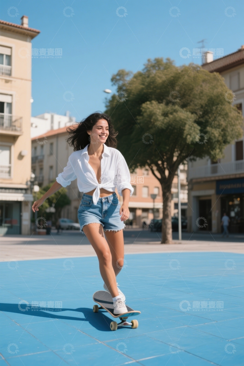 高清大图下载【趣麦麦图】城市广场滑板女滑行