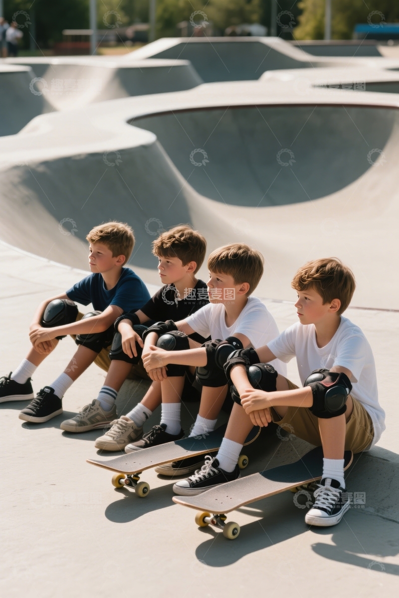 高清大图下载【趣麦麦图】滑板场少年们的休憩