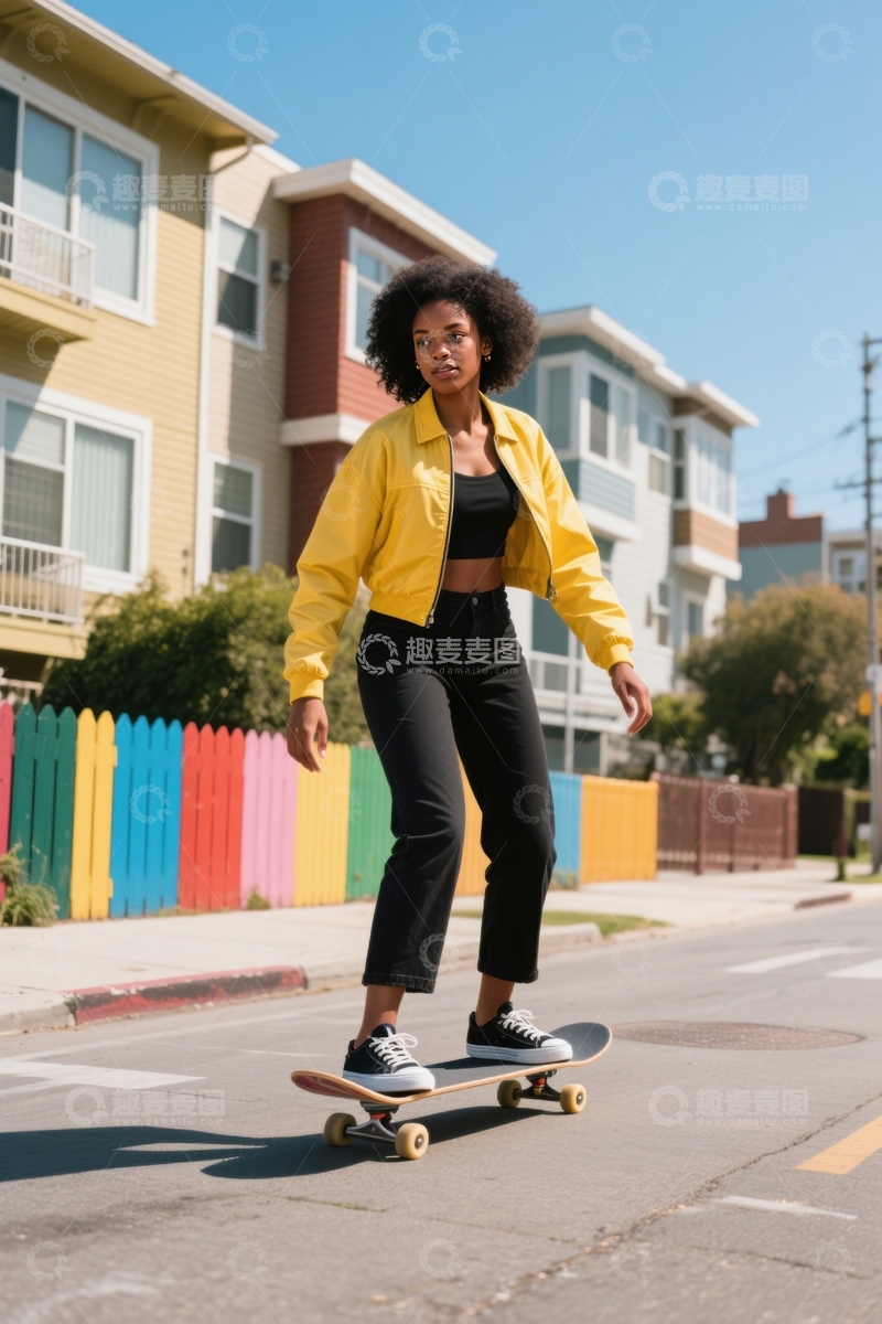 高清大图下载【趣麦麦图】街道彩色滑板前行