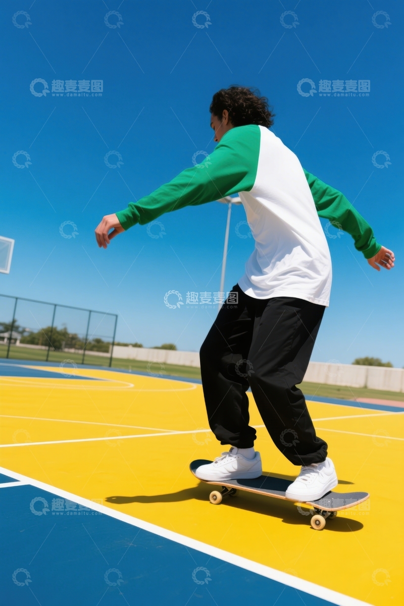 高清大图下载【趣麦麦图】篮球场合滑板者滑行