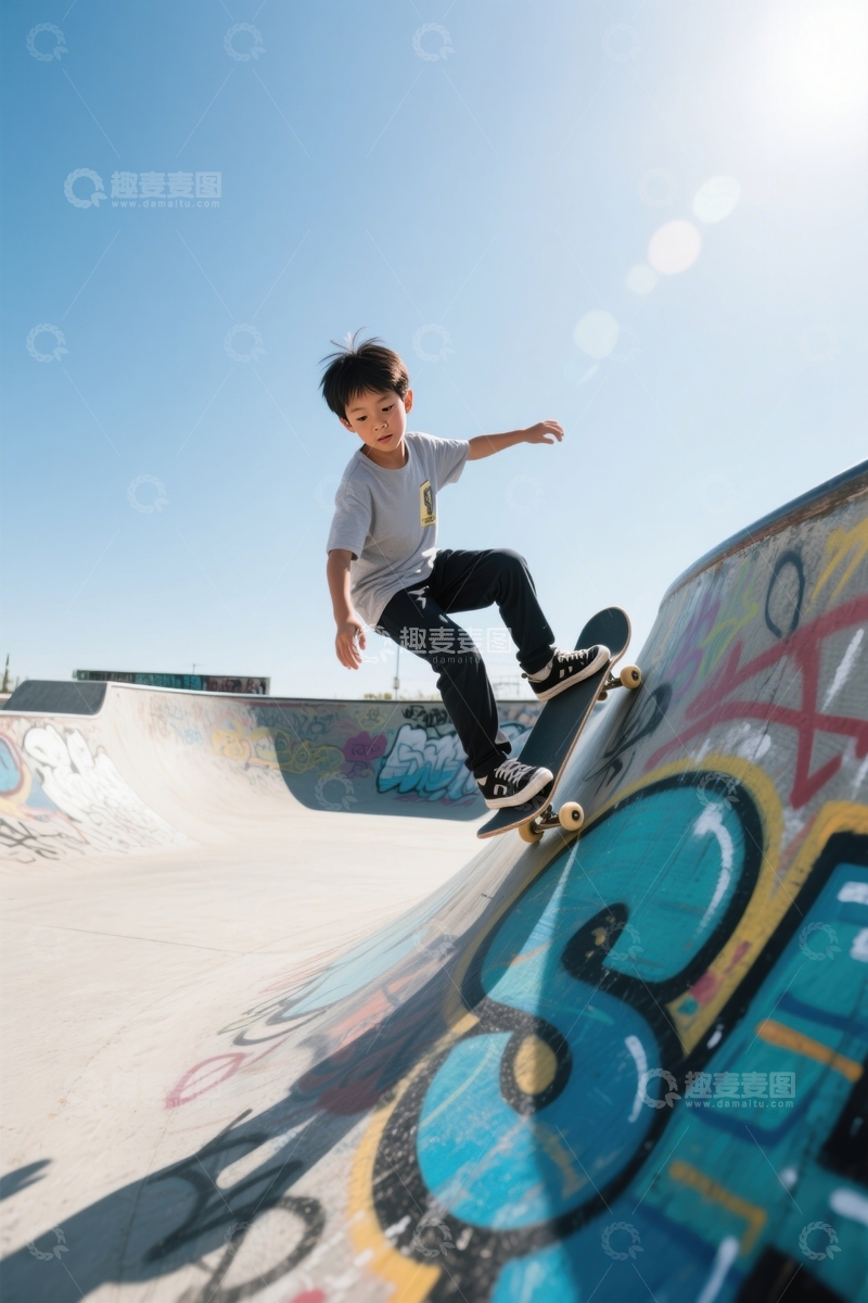高清大图下载【趣麦麦图】涂鸦滑板场少年飞驰1