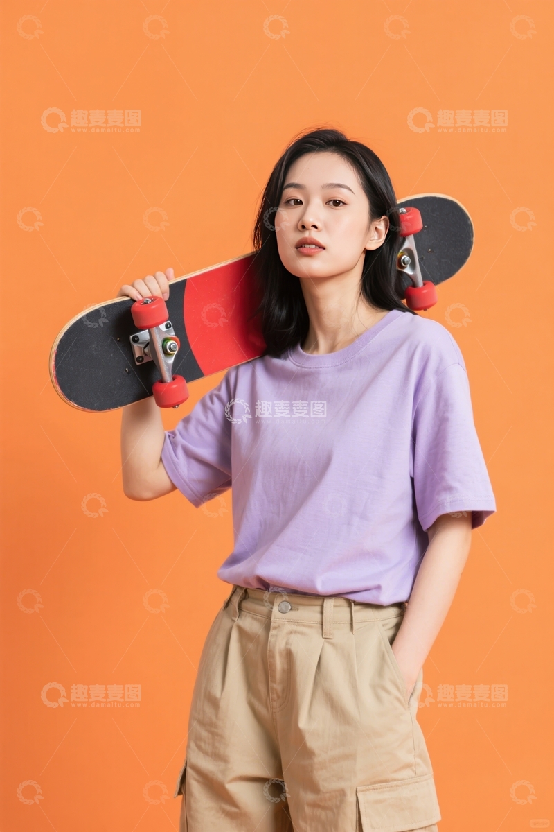 高清大图下载【趣麦麦图】橙色背景滑板时尚范
