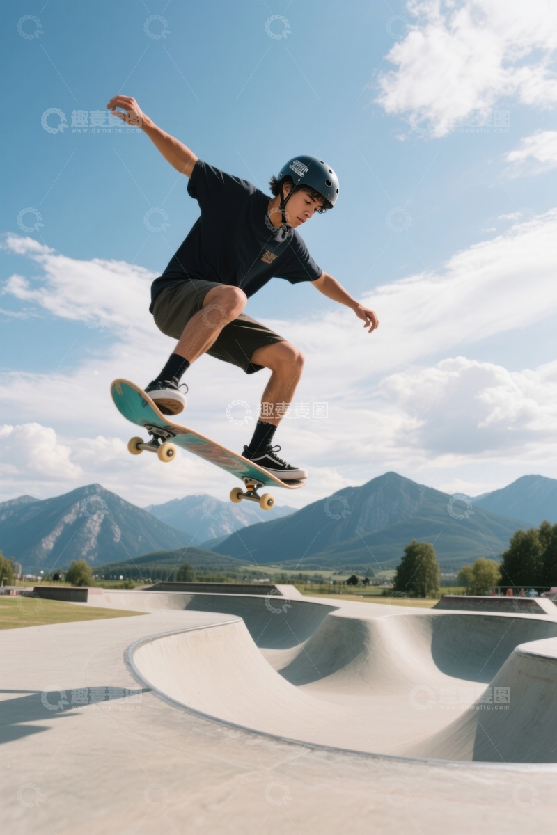 高清大图下载【趣麦麦图】山地滑板场高跃瞬间