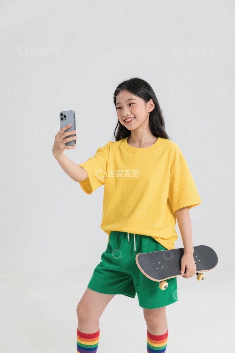 高清大图下载【趣麦麦图】女子亮色穿搭自拍玩板