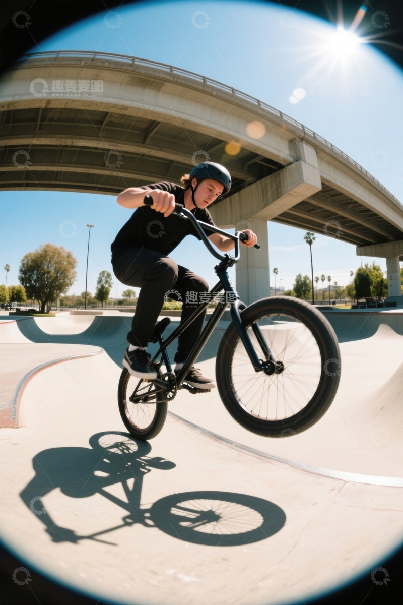 高清大图下载【趣麦麦图】青年BMX滑板场腾跃