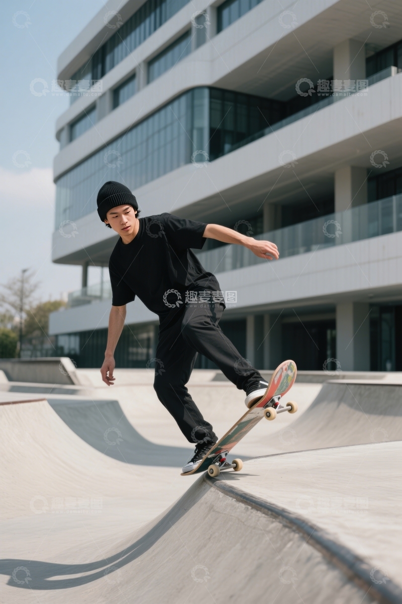 高清大图下载【趣麦麦图】现代建筑滑板者炫技