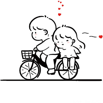 春天情侣骑车踏青郊游卡通人物