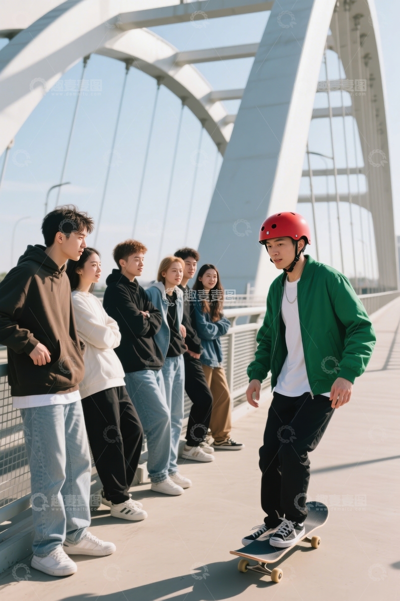 高清大图下载【趣麦麦图】桥梁下的滑板表演