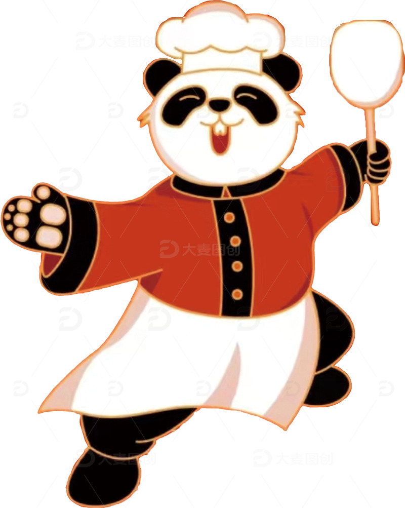 高清大图下载【趣麦麦图】熊猫厨师矢量素材铲子厨师