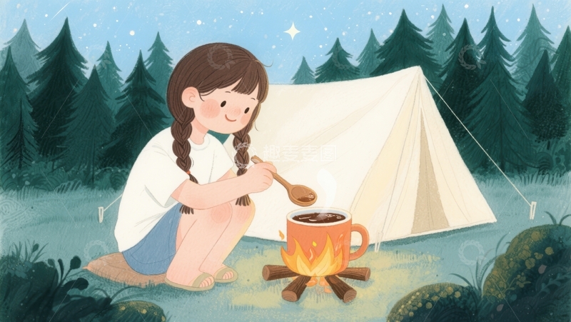 高清大图下载【趣麦麦图】篝火旁的夜