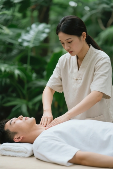 专业按摩师进行背部按摩