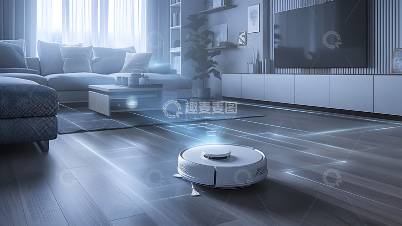 高清大图下载【趣麦麦图】家居扫地机器人工作场景2