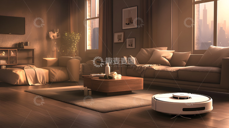 高清大图下载【趣麦麦图】家居扫地机器人工作场景1
