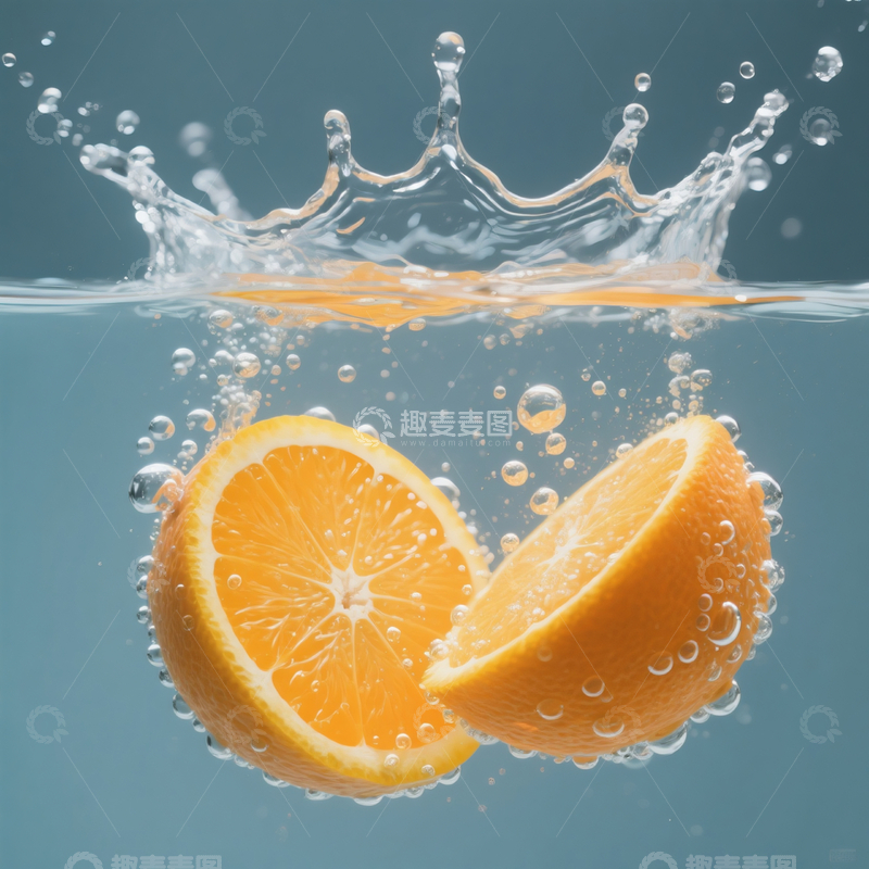 高清大图下载【趣麦麦图】新鲜橙子水波纹1
