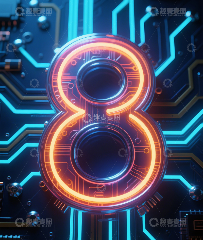 高清大图下载【趣麦麦图】发光数字82