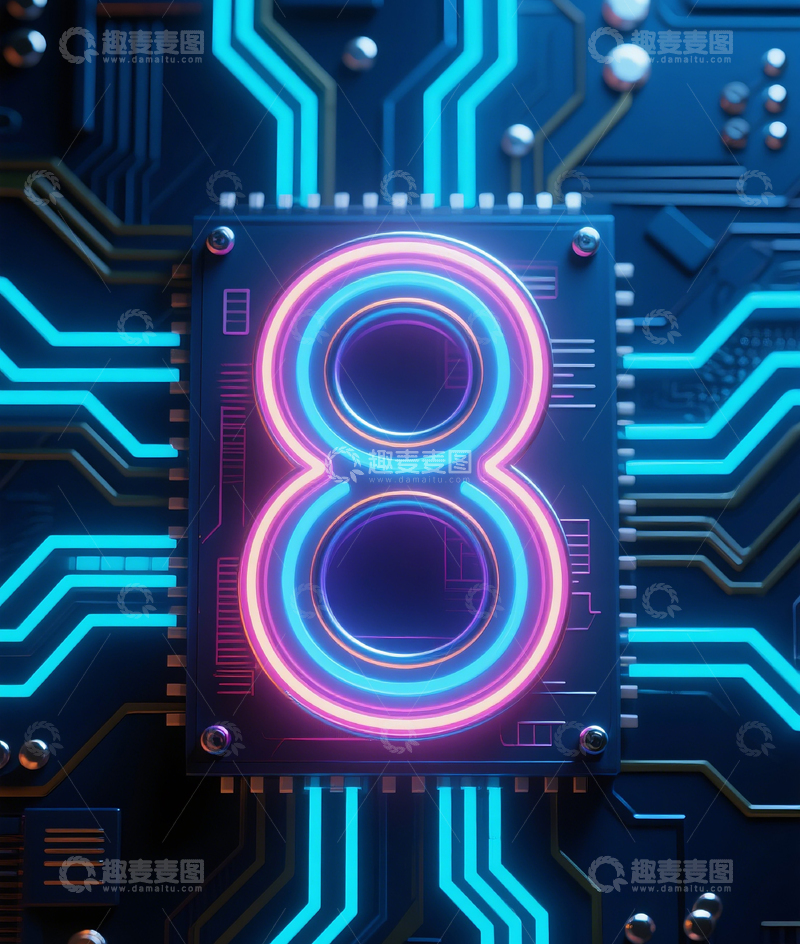 高清大图下载【趣麦麦图】发光数字8