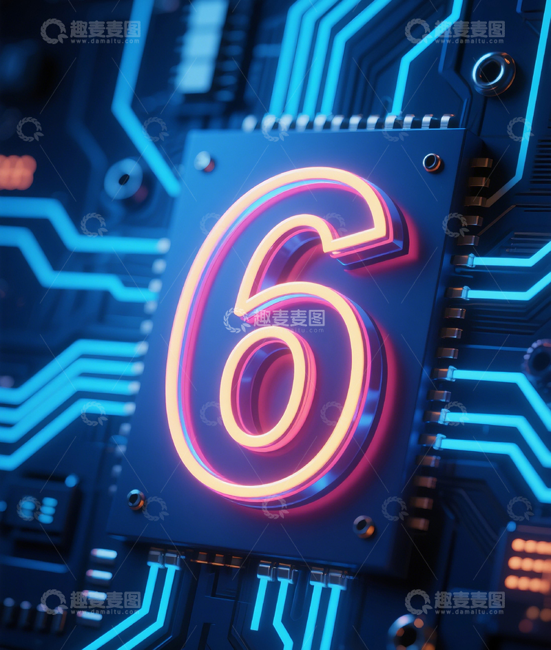 高清大图下载【趣麦麦图】发光数字6